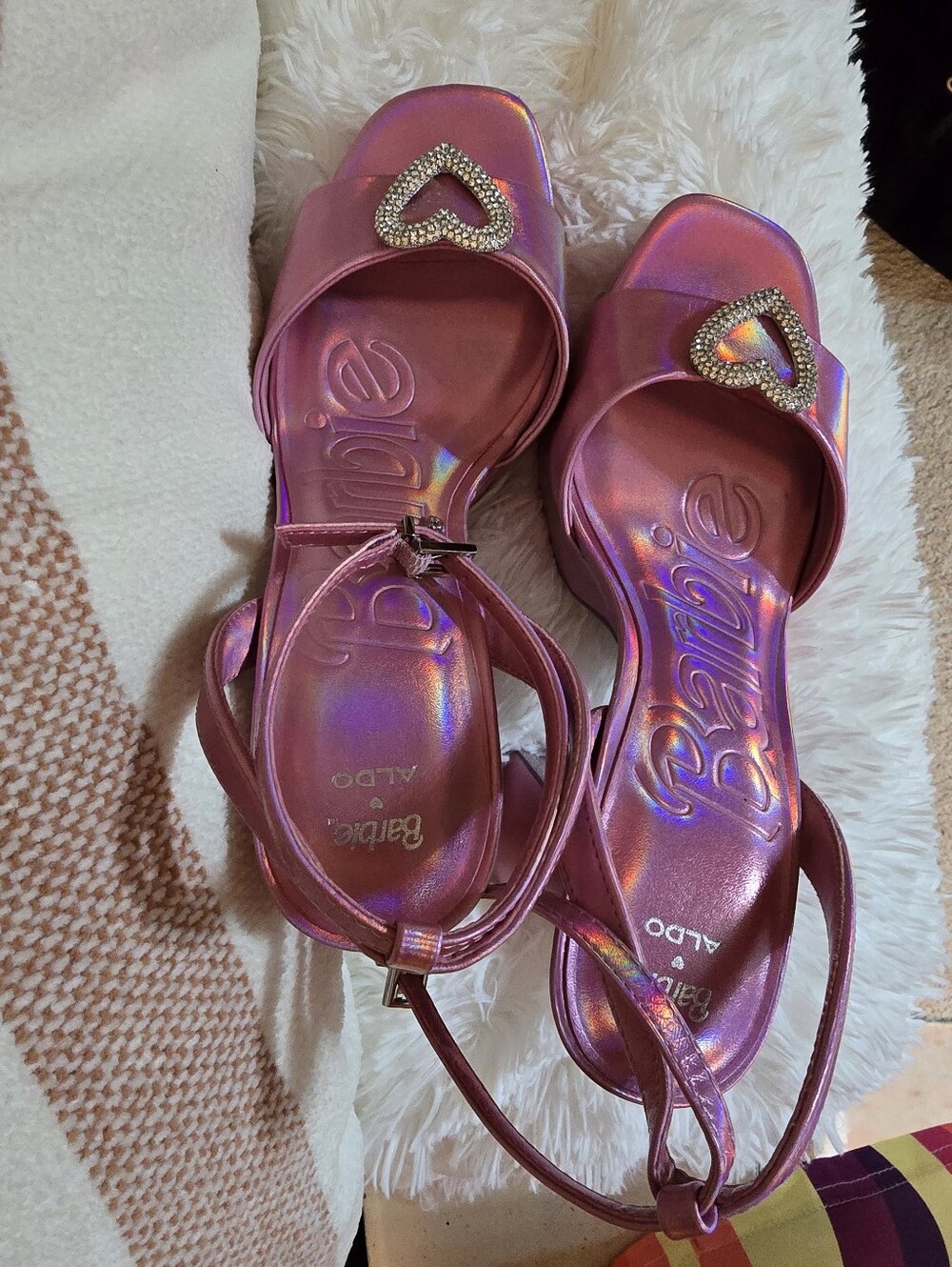 ALDO Kids' Pink Holographic Sandals with Heart Accent